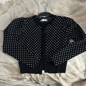 Zara Black and White Polka Dot Cardigan